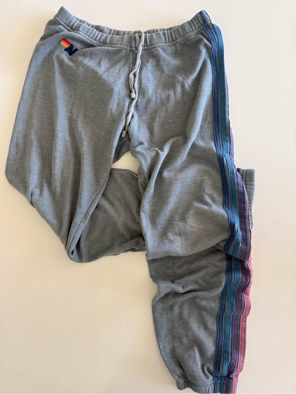 Aviator Nation 5 Stripe Rainbow drawstring jogger Sweatpants Size Medium